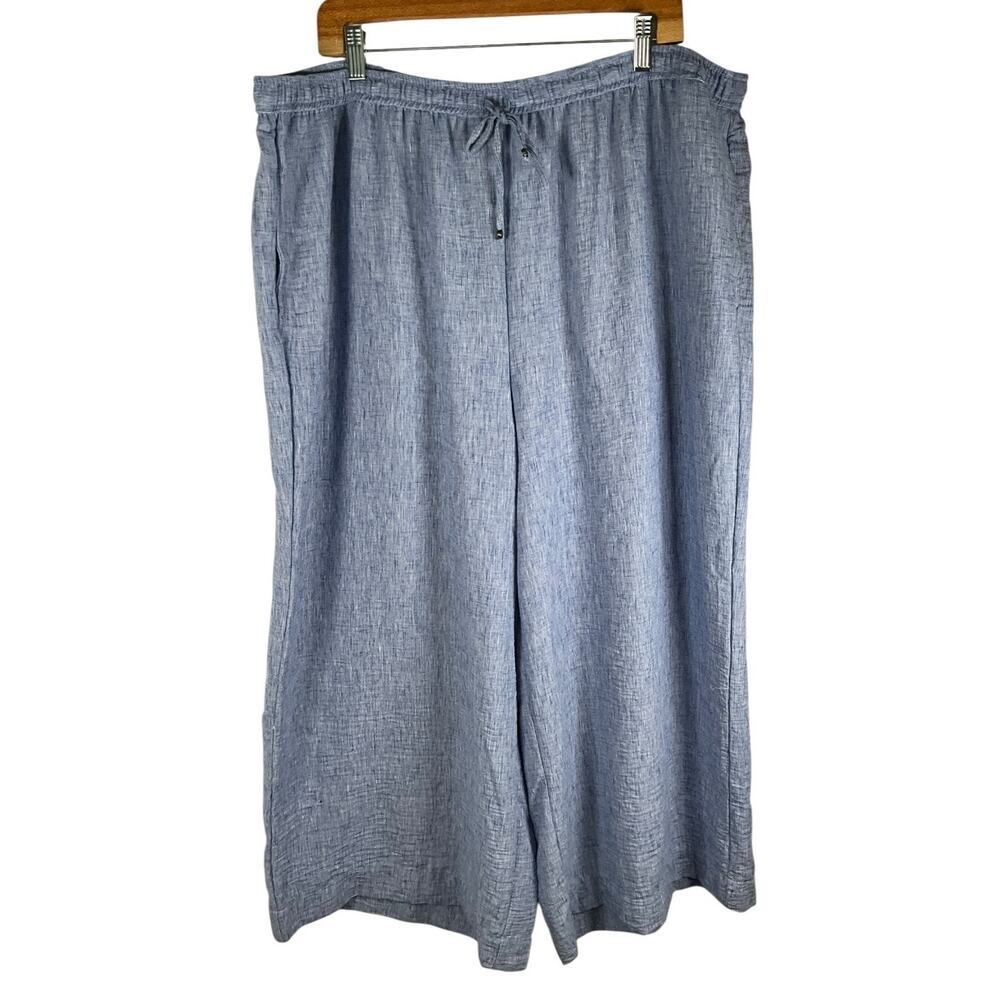 Max Studio London Wide Leg Cropped Pants 3X Blue Pull On Elastic Waist Coastal - Picture 3 of 11
